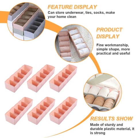 Six Piece Pink Plastic Underwear Drawer Organizer Set Smooth Dresser Storage Dividers for neater socks and underwear storage