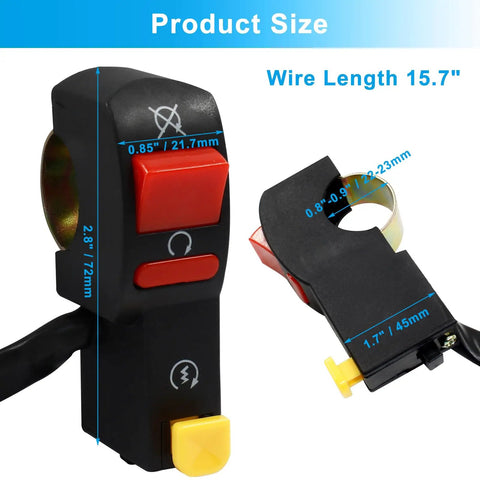 12V Universal Handlebar Start Kill Switch for Motorcycles, ATVs, Scooters and Dirt Bikes with 7/8 Inch Left Side Light Assembly