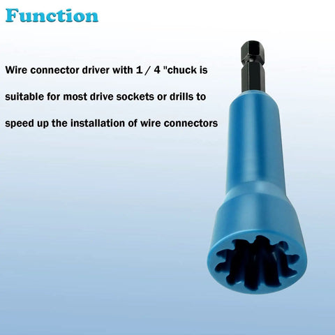 Close-up of a blue Wire Twisting Spinner Pro For Fast Wire Connectors Spin Twist Socket Tool With 1 Quarter Inch Chuck.