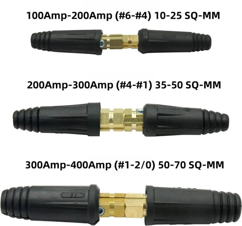 Dinse-Style Welding Cable Quick Connectors Pair For 100 Amp To 200 Amp, Fits #6 To #4 Wires (16–25 Sq Mm), 2-Pack With Accessories
