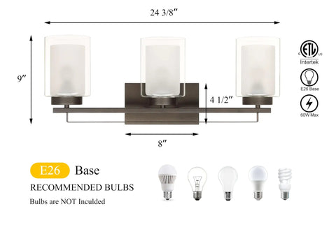 Dope 3 Light Bathroom Vanity Light In Dark Bronze With Dual Glass Shades Hardwired Indoor Wall Mount Fixture Up Or Down Light Capability Modern Transitional Wall Sconce