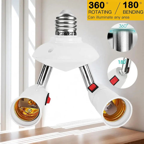 Two Bulbs In One Socket E26 E27 Adjustable Light Socket Splitter With 360 Degree Rotation And 180 Degree Bend 0 To 250V
