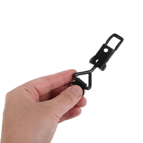 Heavy Duty Adjustable Toggle Latches With Rock Solid Self Lock Grip And Quick One Hand Release Plus Durable Black Iron Build For Rugged Storage Boxes And Industrial Use That Slaps Hard, held in hand.