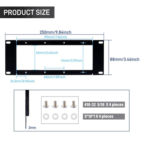 Heavy Duty 10 Inch 2U Rack Mount Bracket For Diy Projects Offering A Tight Space Saving Fit That Works Like A Charm With Popular Server Chassis For Smooth Buildouts size dimensions and included hardware components.