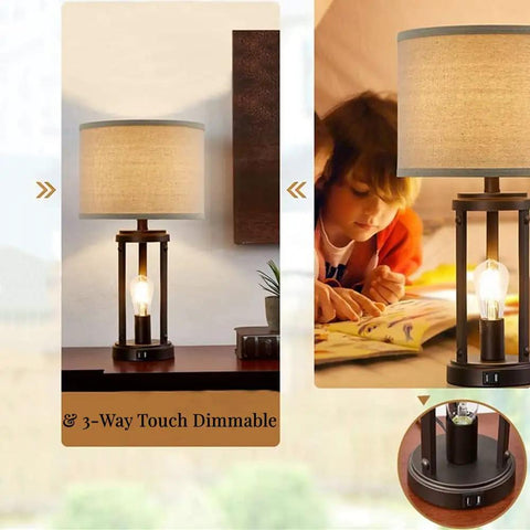 Farmhouse Table Lamps Set Of 2 With Touch Control And 3 Way Dimming, shown on a table with child reading nearby.