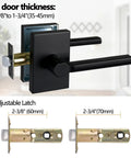 Passage Door Levers Set For Interior Use Beefy Heavy Duty Square Door Handles shown with adjustable latch and fit dimensions
