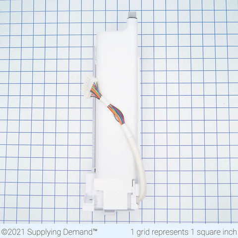 Plug-And-Play Ice Maker Assembly for Fridge Model Specific DA97-15217D DA97-15217B Replacement side view on grid background
