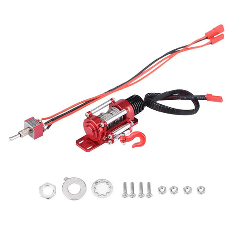 Durable Metal RC Winch For Heavy Duty Electric Crawler Trucks With Nylon Capstan Hook Rope For Rugged Off Road Crawling Adventures.