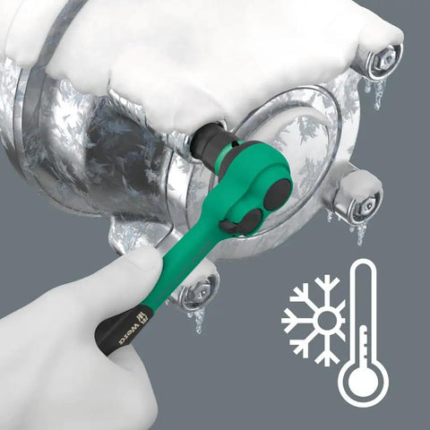Using Zyklop Comfort Ratchet With Reversing Lever Three Eighths Inch Drive 230 mm Length Slim Ergonomic Grip on icy surface