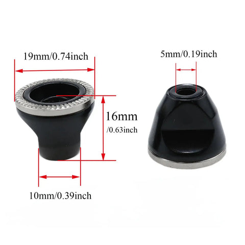 Bike Axle Nut Set M5 Aluminum Alloy Quick Release Rod Nut For Bicycle Hub Fixed Gear 2 Pack, showing sizes and dimensions