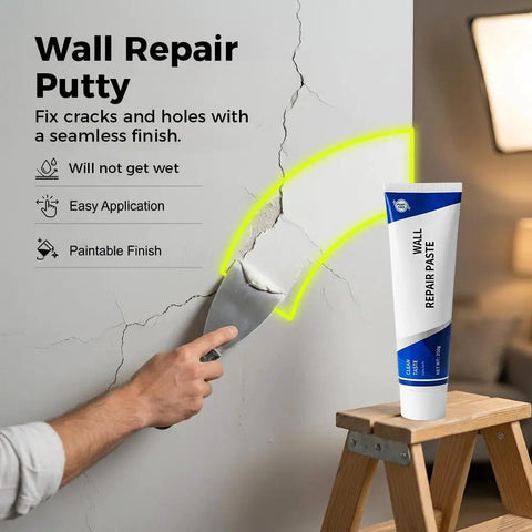 Person using Drywall Patch Kit With Scraper Quick Drying Wall Mending Cream Fix Holes And Cracks Fast Nail Hole Repair Paste