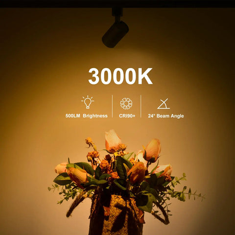 Arcfox 7W 3000K LED Track Lighting Heads Dimmable 3 Wire Single Circuit H Type for Dining Room, illuminating flowers.
