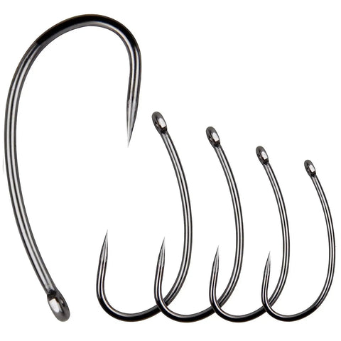Fishing Hooks Kit 200 Pcs Barbless Circle And Curve Shank Carp Hooks displayed in various sizes for anglers