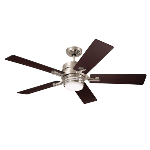 Dope 54 Inch Indoor Ceiling Fan With Dimmable LED Lighting, 5 Reversible Wood Blades In Brushed Steel, Quiet Metal Fixture