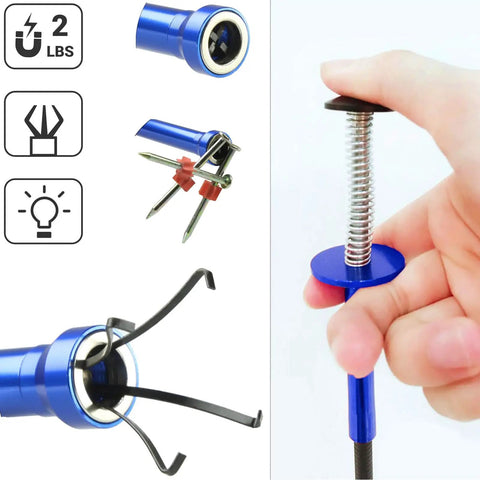 Flexible Claw Grabber Tool With LED Light 28 Inch Reach Retractable 4 Finger Gripper And 5Lb Magnetic Pickup Drain Snake Reacher For Auto Mechanics Plumbers And DIYers