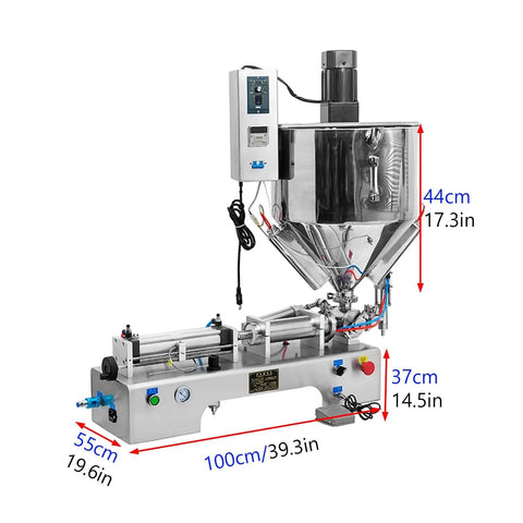 Heavy Duty Horizontal Heating Mixing Filler Machine, Runs Like A Champ For Thick Pastes And Rich Liquids, No Sweat Pneumatic Dispenser with stainless steel hopper and adjustable settings.
