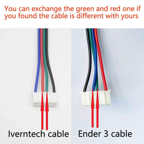 Comparison of Iverntech cable and Ender 3 cable for NEMA 17 stepper motor with lead screw connections.