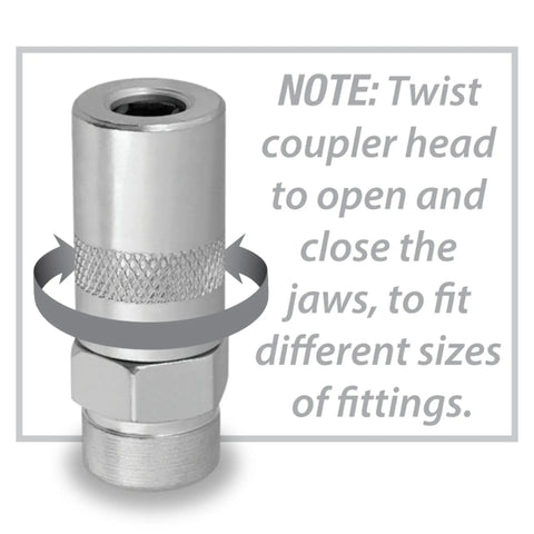 Twist coupler head attachment for Professional Grade 14 Oz Pistol Grip Grease Gun With Heavy Duty Build, Ergonomic Handle