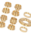 Top Shelf Brass Template Router Guide Kit With Eight Heavy Duty Bushings And Dual Lock Nut Adapters featuring various brass bushings and adapters.