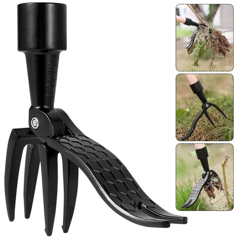 Stand Up Weed Puller Replacement Head With 4 Claw Steel for yard and garden weeding, attached to tool, no handle, detail view.