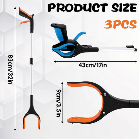 3 Pack 32 Inch Reacher Grabber Tool Set With Foldable Design 360 Degree Rotating Jaw And Magnetic Tip Lightweight Litter Picker For Seniors Trash Pickup Garden Nabber Outdoor Cleanup