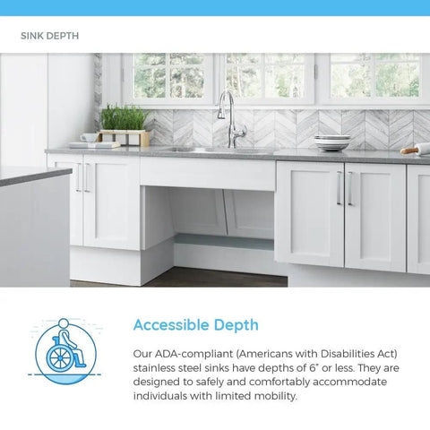 ADA1823 Single Bowl Stainless Steel Sink With Three Quarters Inch Radius Heavy Duty 18 Gauge under kitchen counter