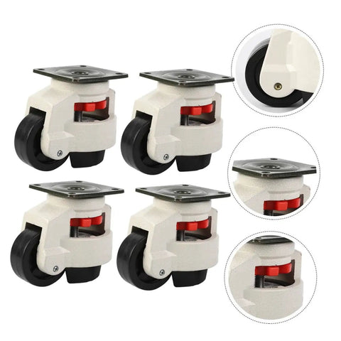 Heavy Duty Swivel Casters With Adjustable Leveling Feet And Smooth Rolling Steel Plate Wheels designed for easy installation and movement.