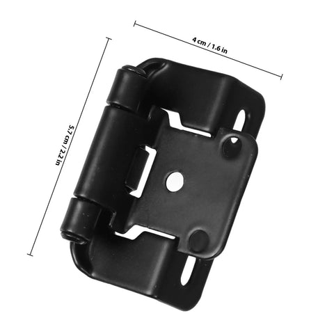 Semi Wrap One Half Inch Self Closing Cabinet Hinges with Autoclosing Mechanism, steel construction, black finish, top view
