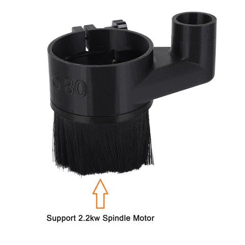 Dust Shoe Cover For CNC Router 80mm Spindle With Magnetic Suction, shown with brush attachment and dust port