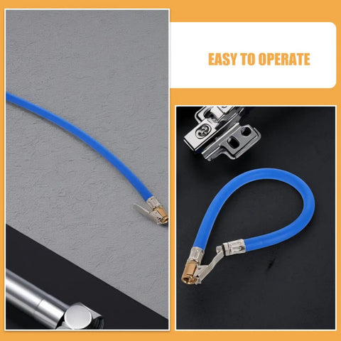 Heavy Duty Tire Inflator Hose Set With Locking Air Chuck And Pressure Gauge Compatible With Air Pumps For Cars Trucks And SUV blue nylon hose