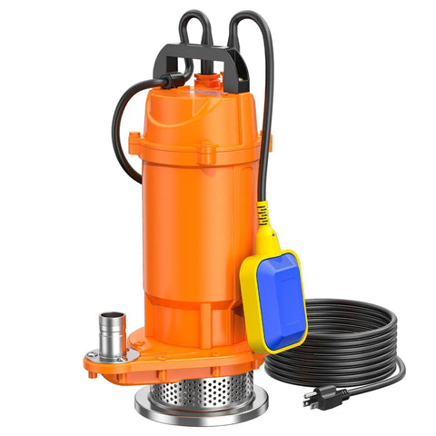 1HP Submersible Drain Pump With Float Switch Aluminum Sump Pump For Basement Flooding, garden and yard water removal, heavy duty