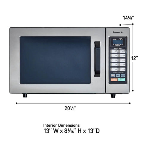 Front view of NE 1054F Grab And Go Ready Compact Light Duty Countertop Commercial Microwave Oven with touch screen controls.