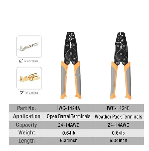 Get That Heavy Duty Crimping Tool Kit For Your Auto Repair Gig With Professional Multitask Terminals And Weather Pack Removal Gear That Makes Wiring Jobs Super Dope And Effortless Every Single Time. 6.34-inch carbon steel crimping tool for 24-14AWG terminals