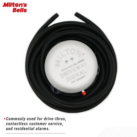 Drive Thru Signal Tubing 150 Feet Ultra Thick Rubber Hose For Curbside Service and Residential Alarms Oil Resistant Bell Ringer Tube For Automotive Shops And Quick Customer Alerts coiled around Milton's Bells driveway signal.