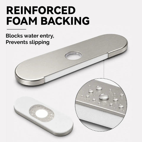 Foolproof Brushed Nickel Deck Plate And Faucet Hole Cover For Three Hole Sinks With Dead Stop Foam Gasket Plus Slick Stainless Steel Flange Build That Kills Drips And Keeps Your Kitchen Setup Tight - Reinforced foam backing with water resistance.