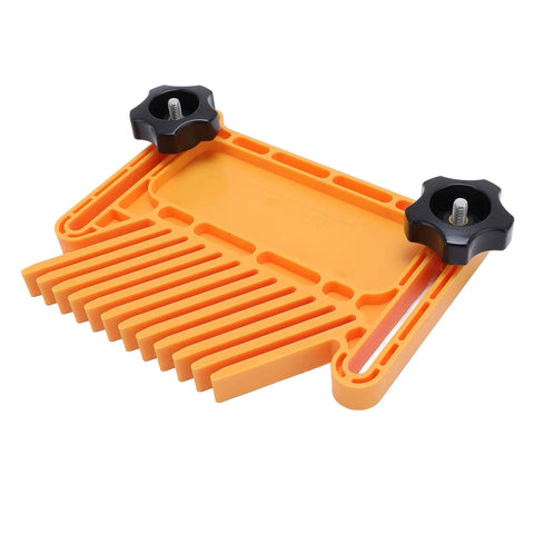 Heavy Duty Stackable Featherboard Woodshop Safety Kickback Blocker Table Saw Router Table Band Saw Dead Grip clamping jig in orange.