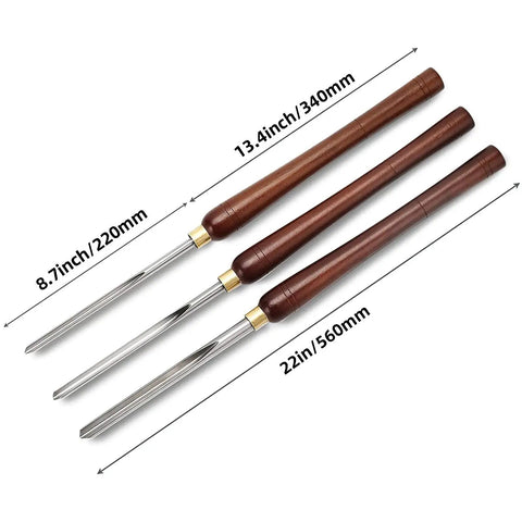Professional Wood Turning Bowl Gouge Set Includes Three Super Sharp High Speed Steel Blades With Durable Beech Handles And Brass Ferrules.