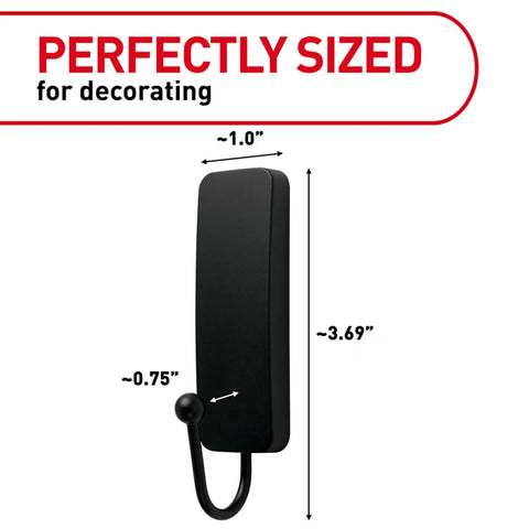 Dimensions of the Medium Matte Black Wall Hook Set With Two Coat Hooks And Four Adhesive Strips, Damage Free Hanging Without Tools