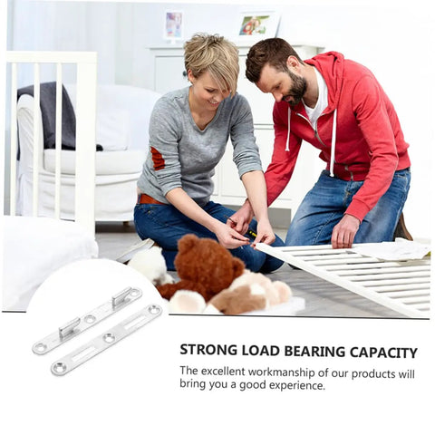 Couple assembling a bed using Dang Sturdy Bed Rail Brackets 6 Pack With Hook Screws And Fasteners For Securing Wood Headboards To Frames Heavy Duty Metal Furniture Hardware Quick Setup.
