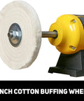 Close-up of Powerful Three Quarter HP Bench Buffer Polisher With 3600 RPM 8 Inch Dual Cotton Wheels Low Noise For Jewelry Metal Wood Jade Knife Plastic Polishing Machine For Home Shop Pros.