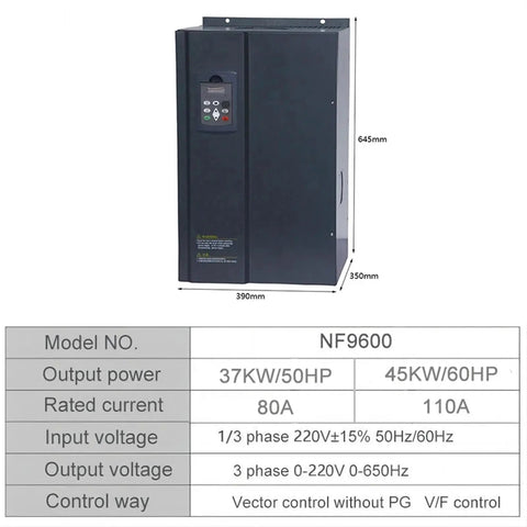 Beefed Up Heavy Duty Variable Frequency Drive Inverter For Motor Speed Control And Pumps Industrial Grade Quality 30 KW 40 HP 220V 1 To 3 Phase Input To 3 Phase Output 50 60 Hz black VFD cabinet, 645mm tall