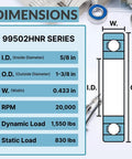 Sealed Ball Bearing With Snap Ring Kit 5/8 X 1-3/8 X 7/16 dimensions chart and mechanical specs for go-kart wheel hub