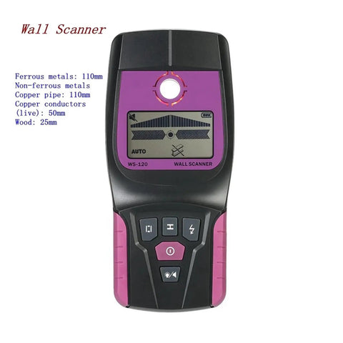 Digital Stud Finder And Wall Scanner Ace Up Your Sleeve For Hidden Metal Wood Copper Pipe AC Cable Live Wire Detection Deep Dive Up To 110mm Depth High Accuracy Saves You From A Drill Disaster 2Pc, showing front view with display.