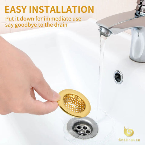 Heavy Duty Stainless Steel Bathroom Sink Strainers 2 Pack Anti Clog Mesh Drain Screen Hair Catcher for Utility Sink shown being installed.