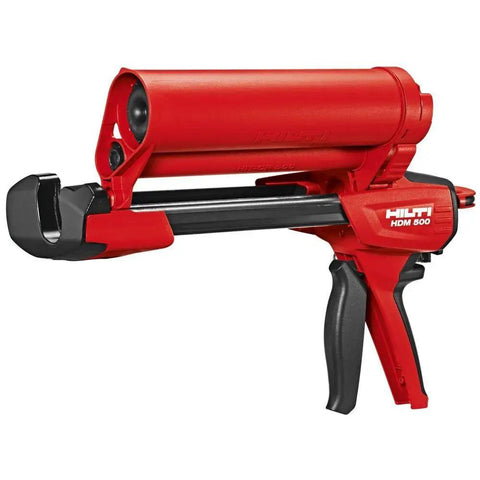 Manual Anchor Adhesive Dispenser With HIT-CR 500 And HIT-CB for fast clean bonding, side view of red compact epoxy gun