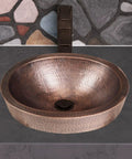 Hand Hammered 17-Inch Oval Skirted Drop-In Copper Bathroom Sink For Vanity Countertop Top Mount 18-Gauge Pure Copper Vanity Sink