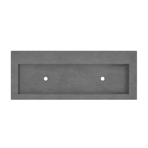 Top Tier 48 Inch Rectangular Concrete Bathroom Sink With Dual Drains And Ocean Finish, viewed from above, displaying the rugged design.