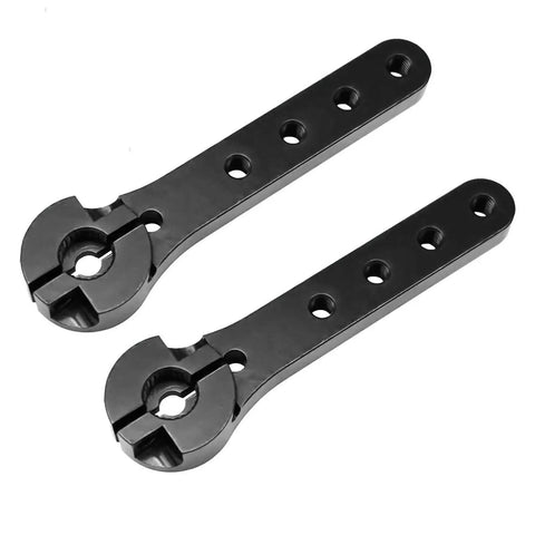Beefy Two Pack 56mm Metal Servo Horns With 25T Teeth For RC Planes Boats And One Tenth Scale Crawlers showing two black arms