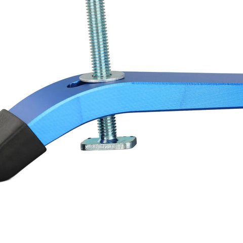 Secure Your Woodworking Projects Like A Pro With This Heavy Duty T Slot Clamp Set For CNC Machines Featuring Strong 6063 Aluminum Build And Effortless Clamping Action For Stable Workbench Success - Close-up of the durable blue aluminum clamp with screw.