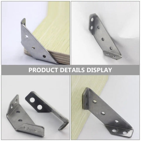 Trapezoid Angle Corner Braces Set Fixed Anti Rust Stainless Steel Heavy Duty Shelf Brackets 10 Pcs in use and detail view
